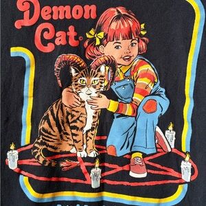 Demon Cat Graphic T-Shirt - Black 100% Cotton